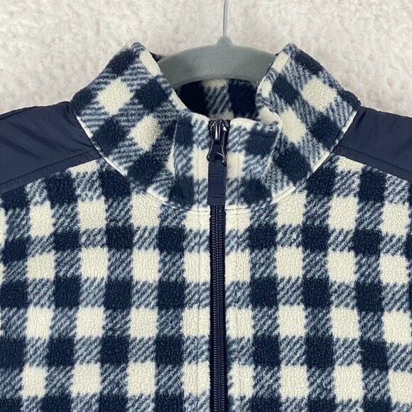 Talbots Petites Blue White Check Print Fleece Zip Up Sweater Womens Size PM - Picture 4 of 10
